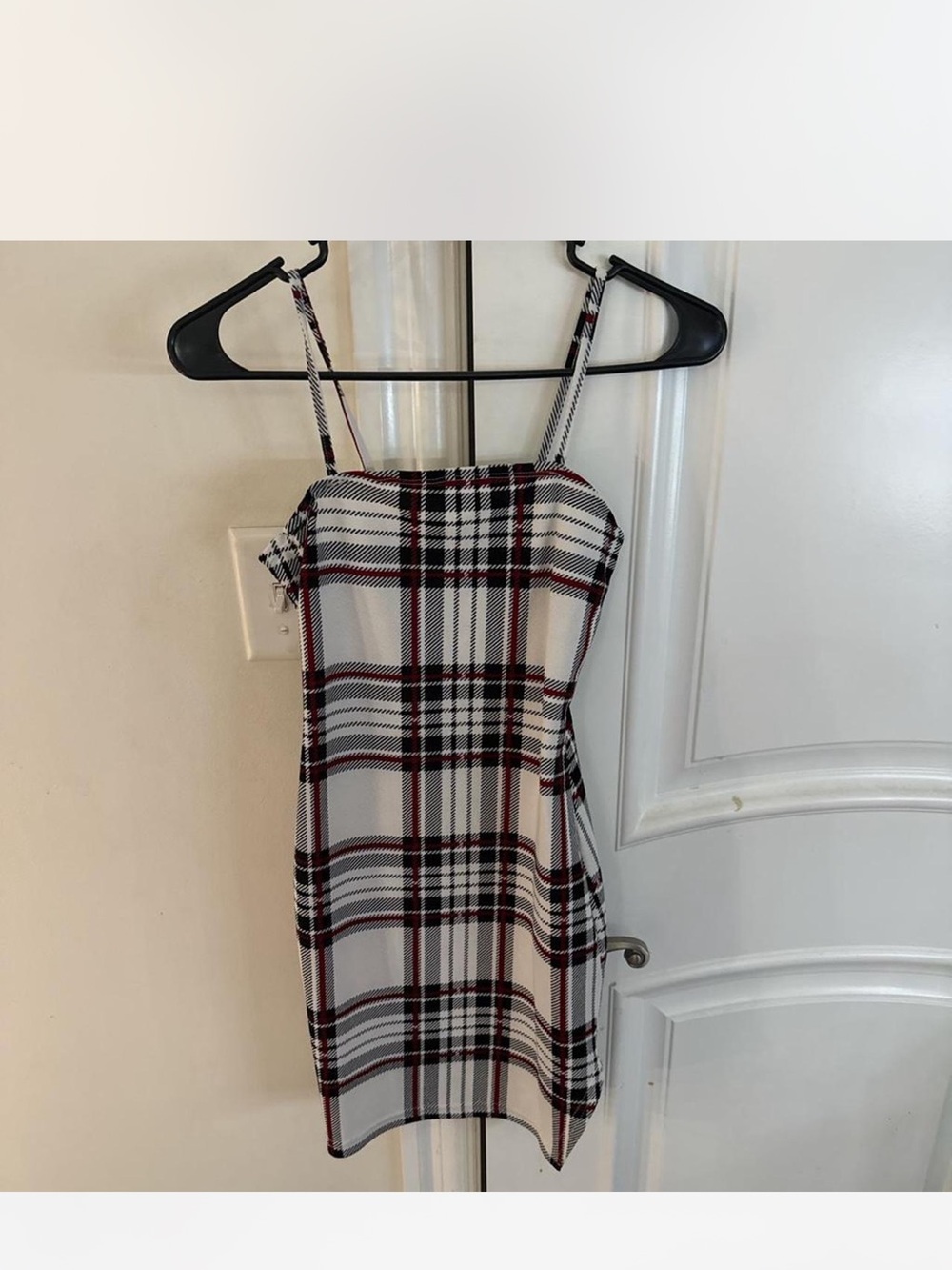 SHEIN White Black Red Plaid Spaghetti Strap Mini Dress